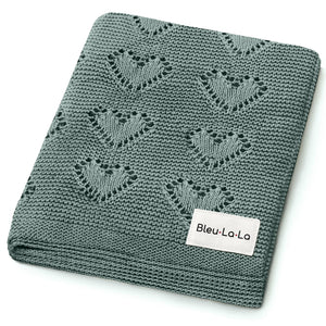 100% Cotton Luxury Knit Heart Swaddle Baby Blanket - MOOGCO Baby