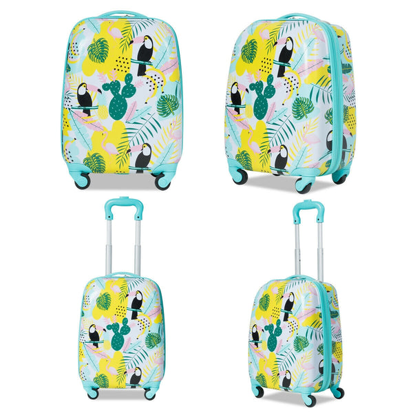 Green ABS kids suitcase set, 12-inch and 16-inch, perfect for travel. Stylish and durable luggage for little adventurers.