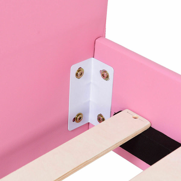 Twin size upholstered toddler bed with wood slat support, perfect for stylish and comfortable sleep.