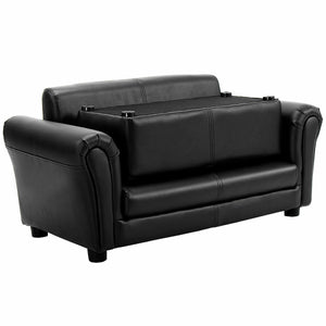 Black and white kids double sofa with ottoman, perfect for playrooms and cozy seating.