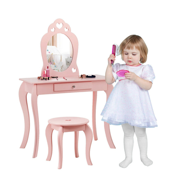 Kids Princess Makeup Dressing Play Table Set with Mirror, perfect for imaginative play and bedtime routines.