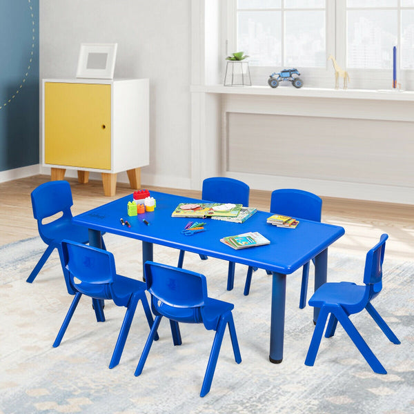 Colorful 6-pack stackable plastic chairs for kids, perfect for classrooms and playrooms.