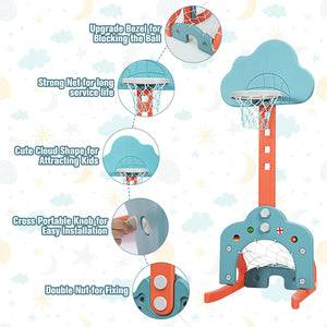 3-in-1 Kids Basketball Hoop Set with Balls - Adjustable Height