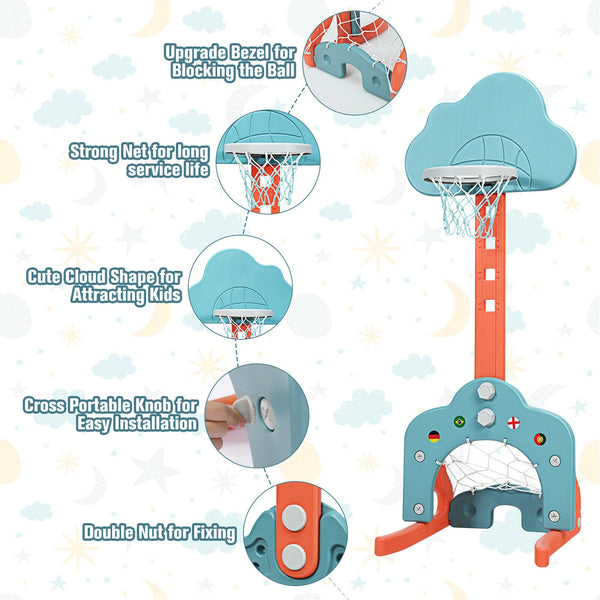 3-in-1 Kids Basketball Hoop Set with Balls - Adjustable Height