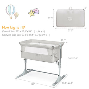 Portable baby bed side sleeper bassinet crib with carrying bag, perfect for travel and safe sleep. Angle 12 view.