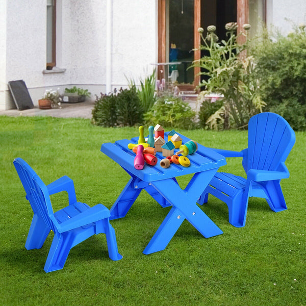 3-piece plastic children table and chair set for kids, shown from angle 8, perfect for playtime and learning.