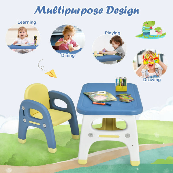 Kids activity table and chair set with Montessori toys for preschool and kindergarten, angle view 6.