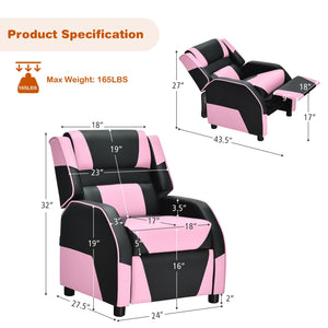 Kids PU leather gaming sofa recliner with headrest and footrest, perfect for comfortable play and sleep.