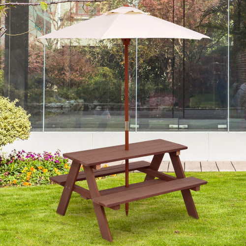 Outdoor 4-Seat Kid's Picnic Table Bench with Umbrella - Easy-Clean