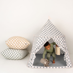 Checker Matcha Play Tent for babies, featuring a stylish design and cozy space for fun and imaginative play.