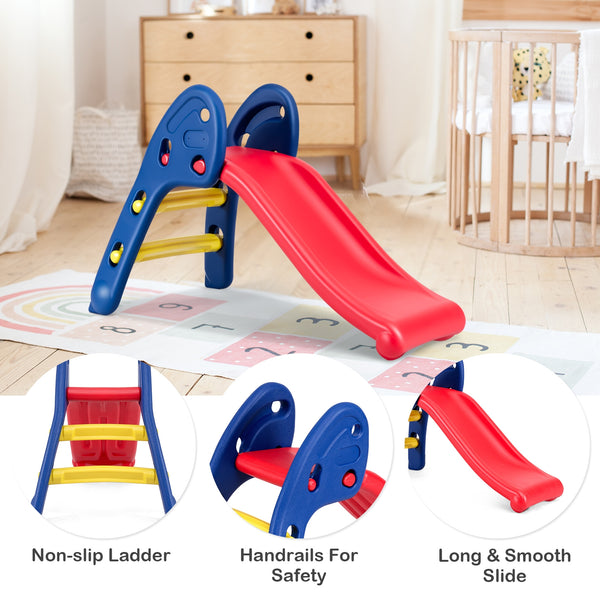 Colorful 2-step folding plastic slide for children, perfect for outdoor play and fun activities.