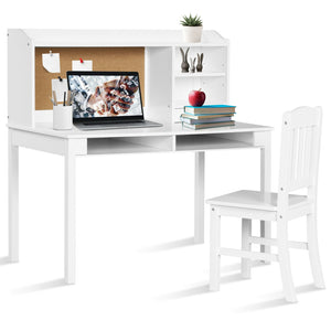 Kids desk and chair set with hutch and bookshelves, perfect for study and playtime. Angle 23 view.