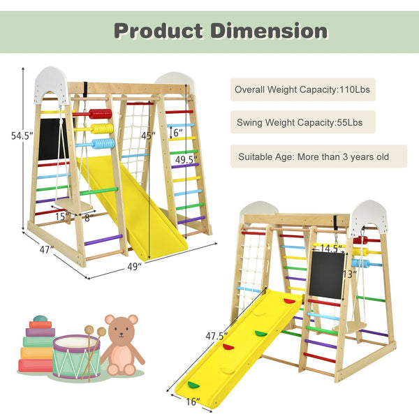 Indoor Playground Climbing Gym Wooden 8-in-1 Climber Playset for Children