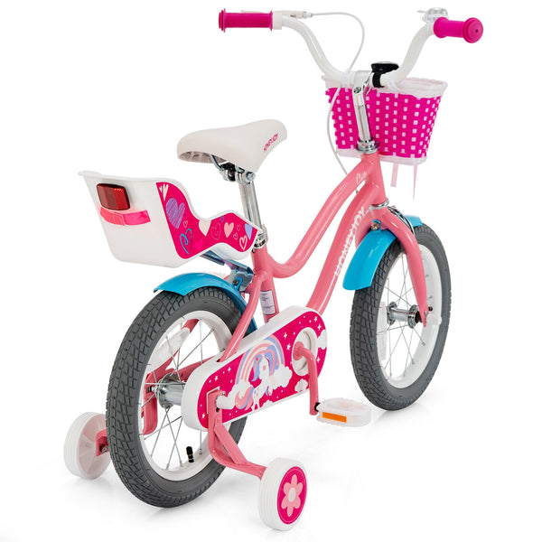 Kids Bicycle with Training Wheels and Basket for Boys and Girls Age 3-9 Years