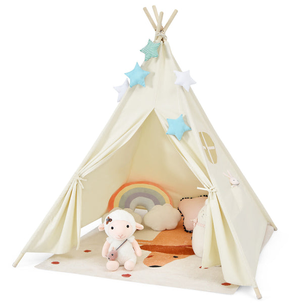 Foldable Kids Canvas Teepee Play Tent - Indoor & Outdoor