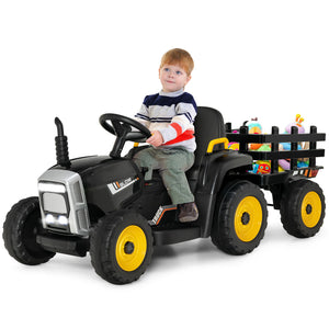 12V ride-on tractor with 3-gear shift loader for kids 3+, angled view showcasing fun and durable design.