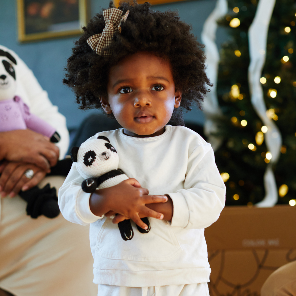 Soft baby panda plush toy, perfect comforter and lovey for infants and toddlers.