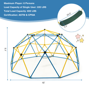 10 Feet Dome Climber with Swing, 800 lbs capacity, perfect for outdoor play and active fun for kids.