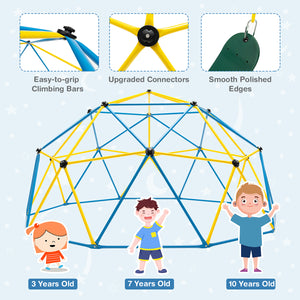 10 Feet Dome Climber with Swing, 800 Lbs Capacity - Durable outdoor toy for kids, angle view showcasing design and safety.