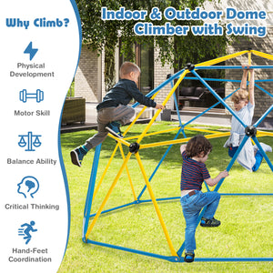 10 Feet Dome Climber with Swing, 800 lbs capacity, perfect outdoor toy for kids' fun and adventure.