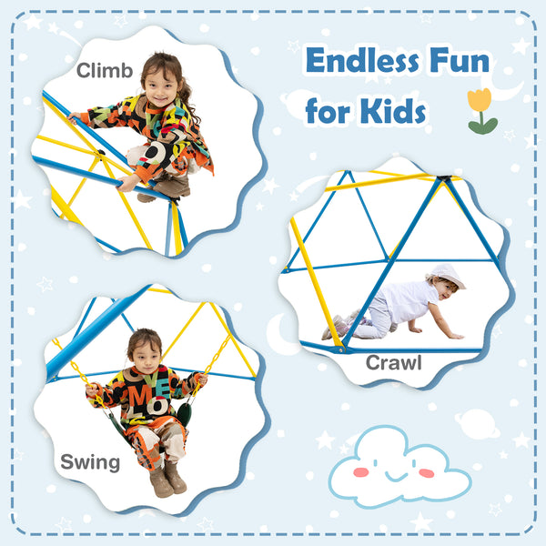 10 Feet Dome Climber with Swing for kids, 800 lbs capacity, perfect for outdoor play and adventure.