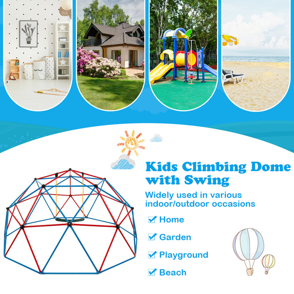 10 Feet Dome Climber with Swing for kids, 800 lbs capacity, perfect for outdoor play and adventure.