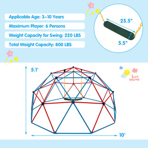 10 Feet Dome Climber with Swing for kids, 800 lbs capacity, perfect for outdoor play and adventure.