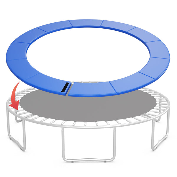 Blue 15 feet trampoline pad replacement with fixing straps, ensuring safety for kids during playtime.