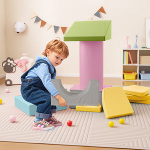 Colorful 10-piece foam climbing toys for toddlers, soft PU leather building blocks for safe play and development.