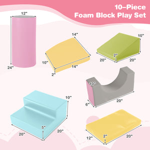 Colorful 10-piece foam climbing toys for toddlers, soft PU leather building blocks for safe play and exploration.