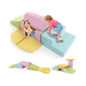 Soft foam climbing toys for toddlers, 10-piece PU leather building blocks in vibrant colors, perfect for playtime fun.