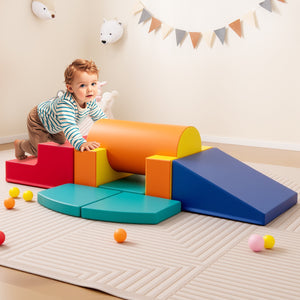 10-piece soft foam climbing toys for toddlers, colorful PU leather building blocks for safe play and development.