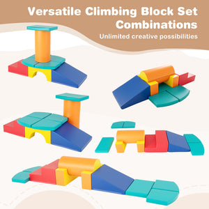 Colorful 10-piece foam climbing toys for toddlers, soft PU leather building blocks for safe play and development.