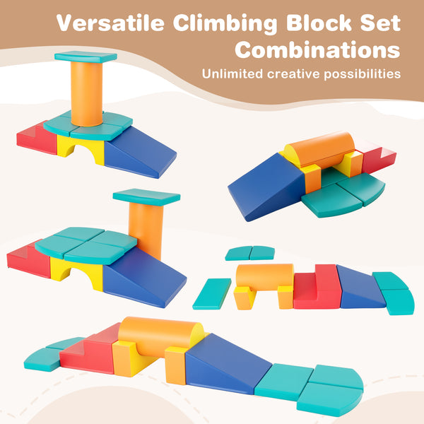 Colorful 10-piece foam climbing toys for toddlers, soft PU leather building blocks for safe play and development.