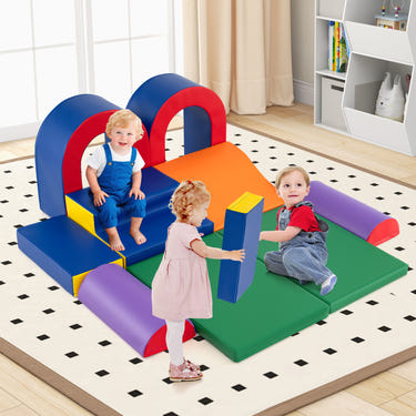 10-piece multicolor foam climbing blocks for babies, soft PU leather play gym, lightweight and safe for climbing fun.