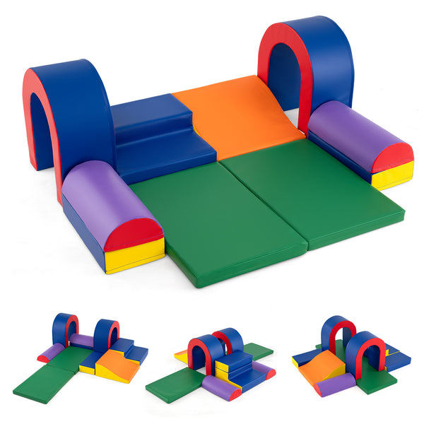 Multicolor 10-piece foam climbing blocks for babies, soft PU leather play gym, lightweight and safe for climbing fun.