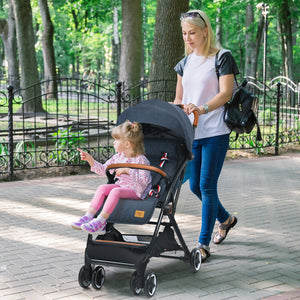 Lightweight aluminium frame baby stroller with net, angled view showcasing design and features.
