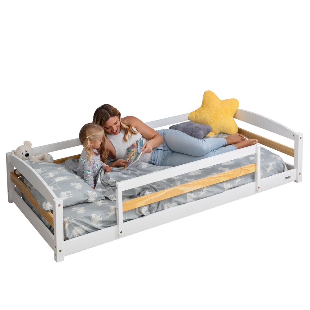Twin size floor bed for babies, featuring a safe and stylish design for comfortable sleep.