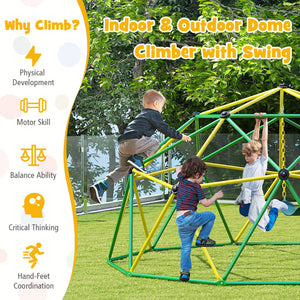 10 Feet Dome Climber with Swing, 800 lbs capacity, perfect for outdoor play and adventure for kids.