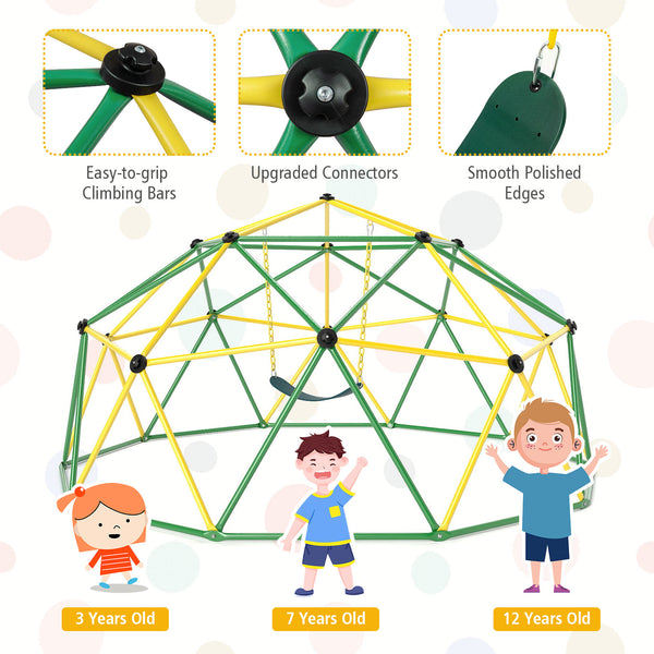 10 Feet Dome Climber with Swing for kids, 800 lbs capacity, perfect for outdoor play and adventure.