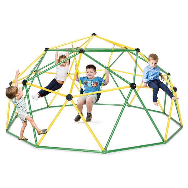 10 Feet Dome Climber with Swing for kids, 800 lbs capacity, perfect for outdoor play and adventure.