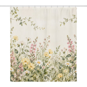 Climbing Rose Garden shower curtain, full front view of the 71 x 74 in fabric curtain