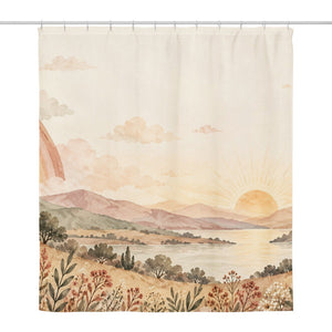 Twin Rainbow Valley shower curtain, full front view of the 71 x 74 in fabric curtain