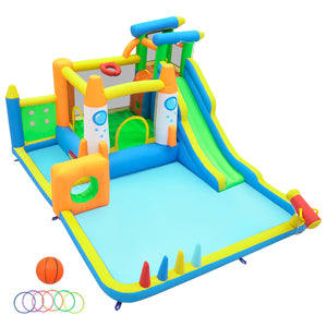 10-in-1 inflatable bounce house with water slide for kids, perfect for outdoor and water play fun.