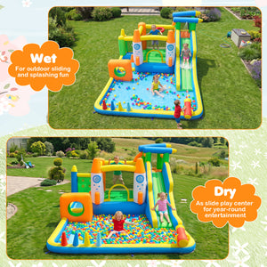 10-in-1 inflatable bounce house with water slide for kids, perfect for outdoor play and summer fun. Angle view.