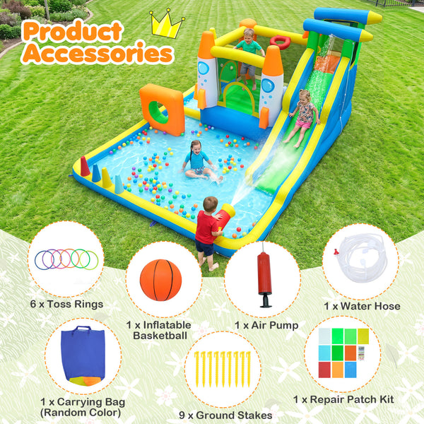 10-in-1 inflatable bounce house with water slide for kids, perfect for outdoor and water play fun. Angle 7 view.