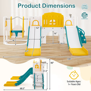 10-in-1 toddler slide and swing set with double slides and tunnel, perfect for outdoor play and fun activities.