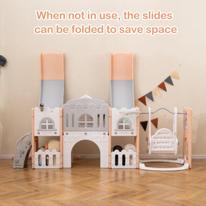 10-in-1 toddler slide and swing set with double slides and tunnel, perfect for outdoor play and fun activities.