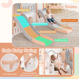 10-in-1 toddler slide and swing set with double slides and tunnel, perfect for outdoor play and fun.