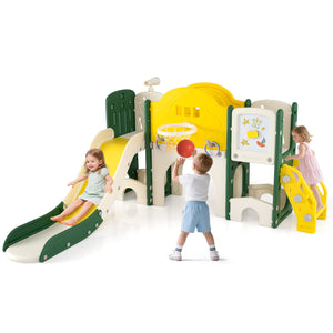 10 in 1 toddler slide set, kids slide and climber playset for indoor playground fun, viewed from angle 3.
